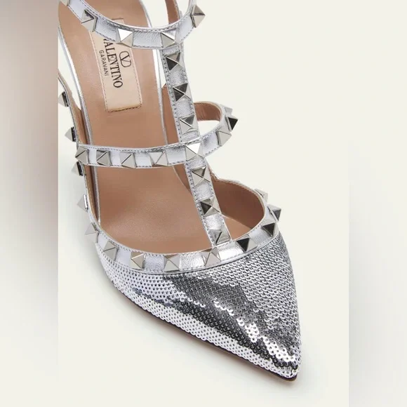 VALENTINO GARAVANIRockstud Metallic Sequin T-Strap Pumps